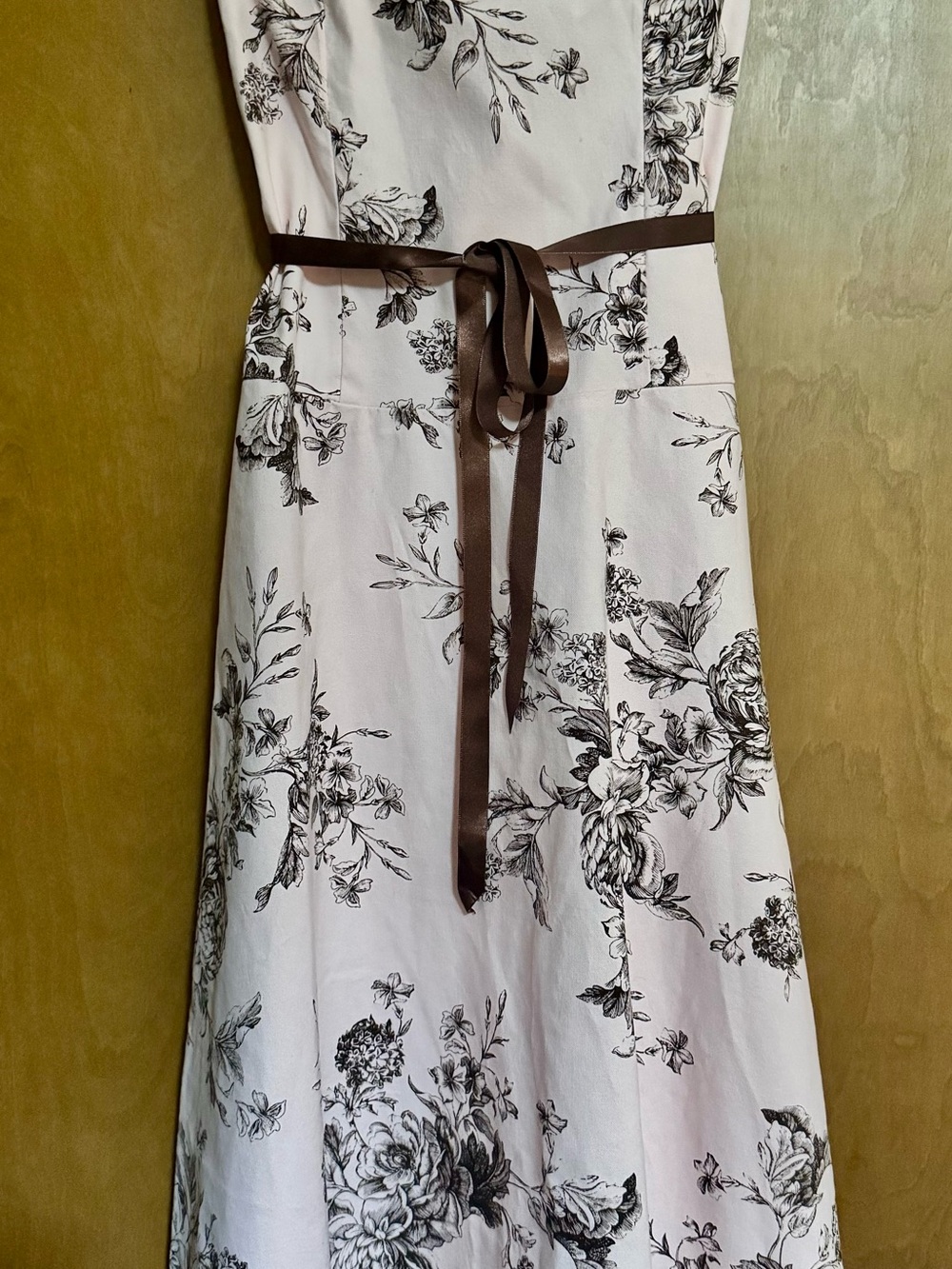Teeze Me Pink Midi Dress with Brown Floral Print and Brown Waist Tie
